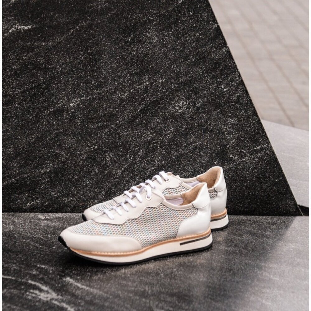 Aquatalia mesh and leather Nahla sneakers, White, Size 9